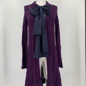 Anthro Guinevere Purple Duster Cardigan with Bow